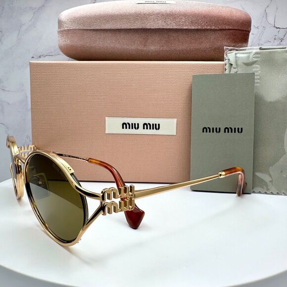 New MIU MIU Sunglasses Gold Oval Skinny Metal Frame Italy 100% Authentic - Picture 14 of 16